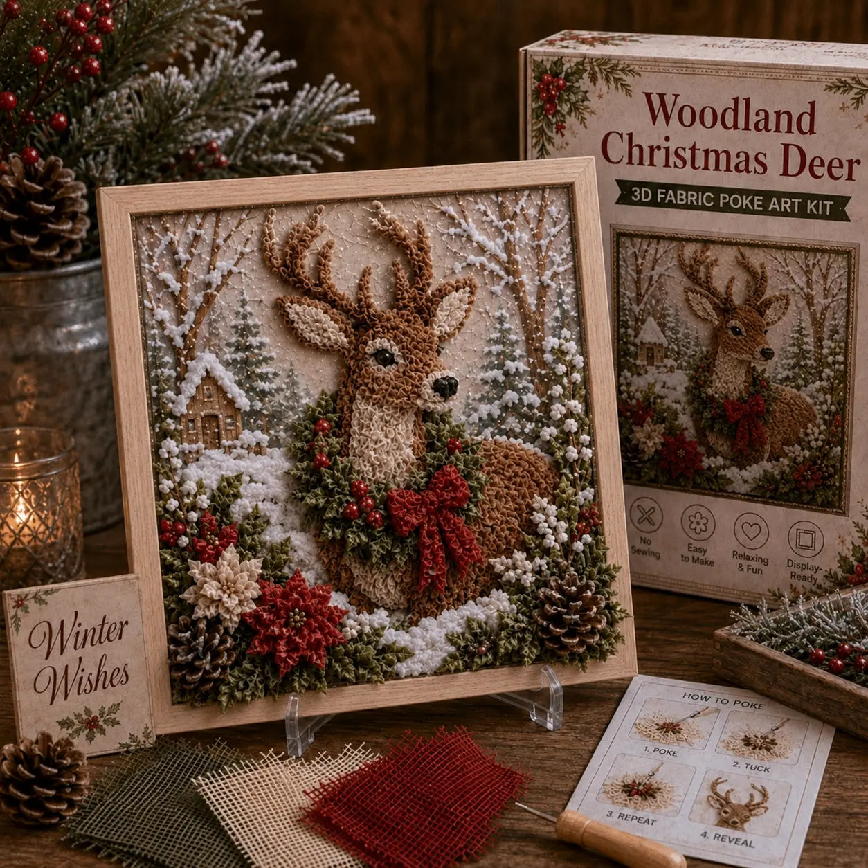 3D Christmas Fabric Poke Art Kit - DIY Snowman Embroidery Artwork, Handmade Holiday Wall Decor Gift for Adults & Beginners