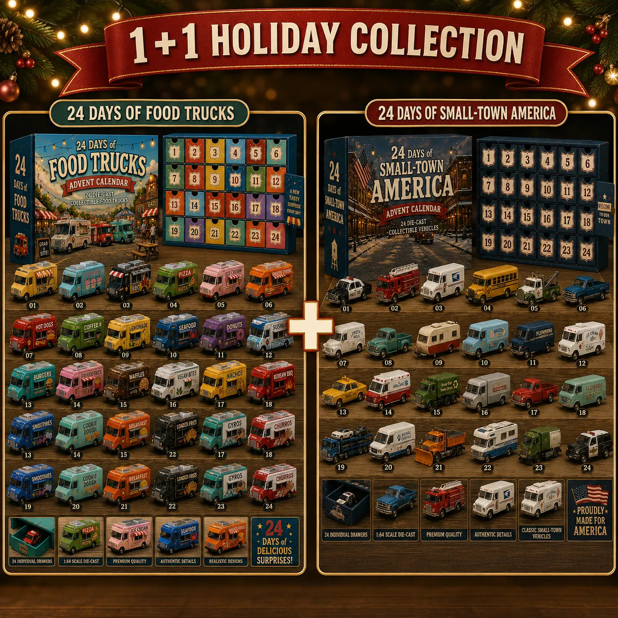 ⏰Limited Time 50% OFF:24 Days of Small-Town America Advent Calendar – 24 Collectible Miniature Vehicles