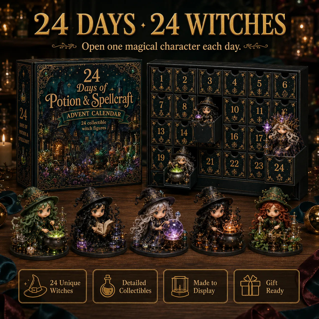 🔮 LAST DAY 49% OFF – 24 Days Of Witchy Surprises Advent Calendar | 24 Unique Collectible Witches with Magical Themes, Mini Figures & Fantasy Display Collection ✨