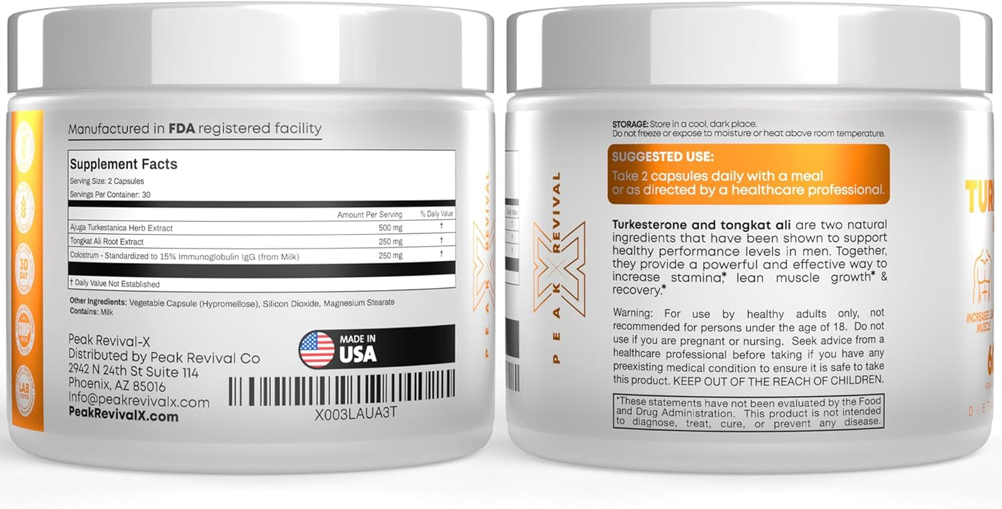 Turkesterone & Tongkat Ali - Muscle Builder & Strength Supplement for Athletes - 1000mg Per Serving, 60 Capsules