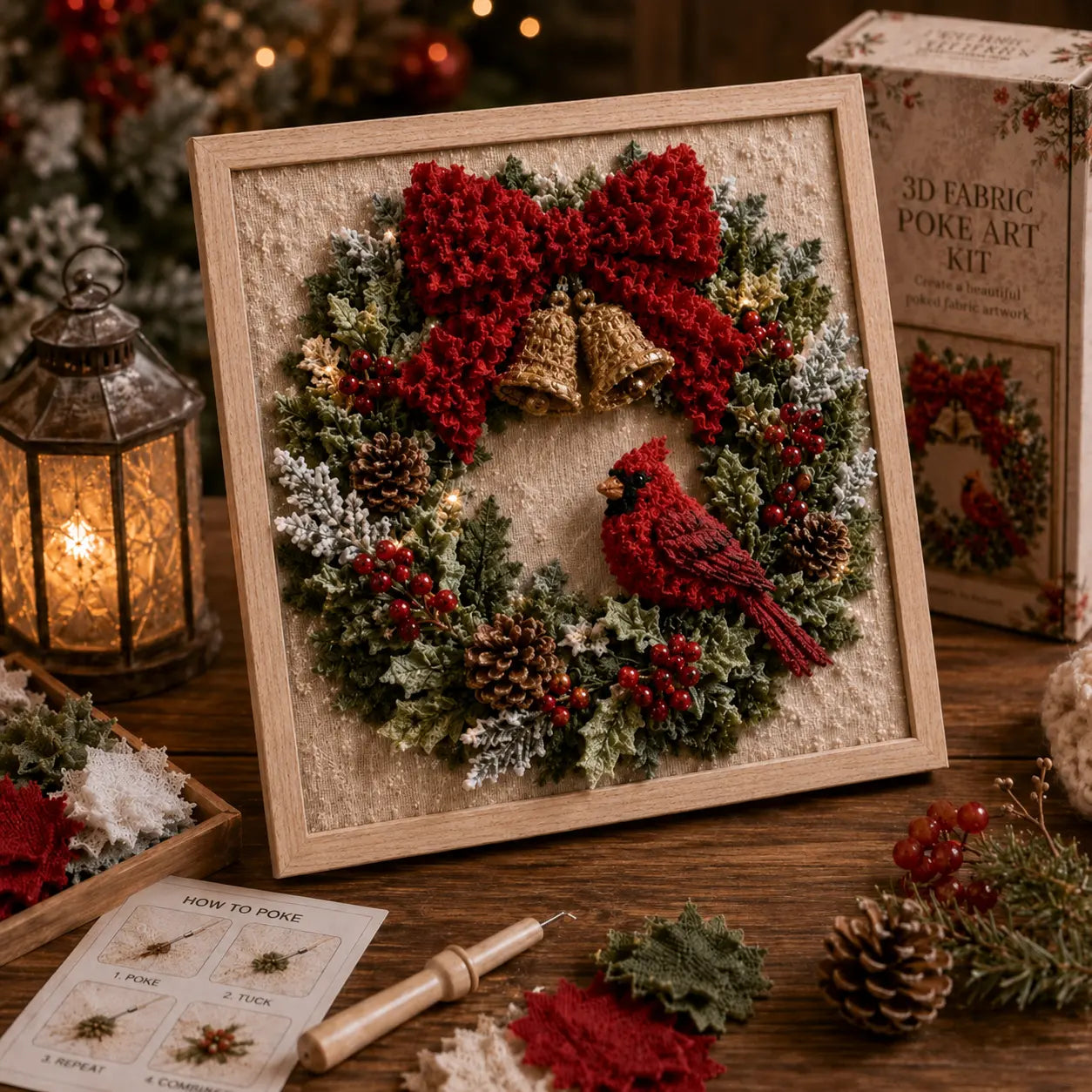 3D Christmas Fabric Poke Art Kit - DIY Snowman Embroidery Artwork, Handmade Holiday Wall Decor Gift for Adults & Beginners