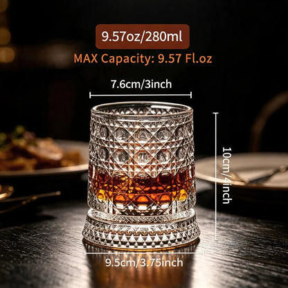 4-Pack Rotating Crystal Whiskey Glasses with4 Ice Ball Molds & Gift Box