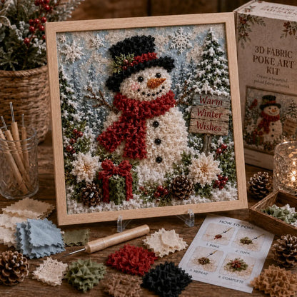 3D Christmas Fabric Poke Art Kit - DIY Snowman Embroidery Artwork, Handmade Holiday Wall Decor Gift for Adults & Beginners