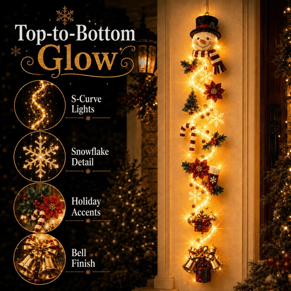 ⏳ Last Day 49% OFF –🎄MerryCascade™ Glowing Christmas Door Hanger | 6 Festive Lighted Designs with Warm Glow, Dimensional Details & Space-Saving Vertical Décor