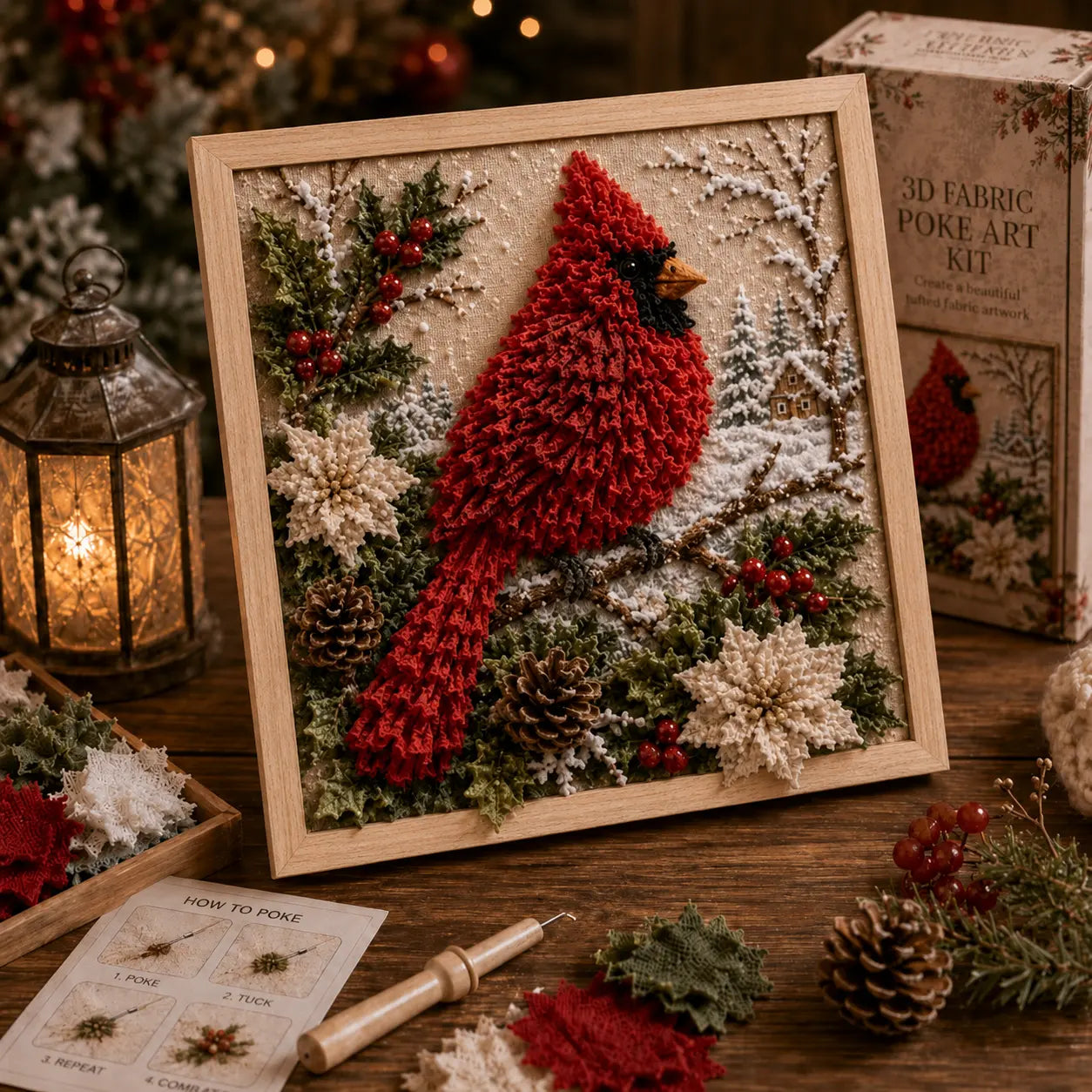3D Christmas Fabric Poke Art Kit - DIY Snowman Embroidery Artwork, Handmade Holiday Wall Decor Gift for Adults & Beginners