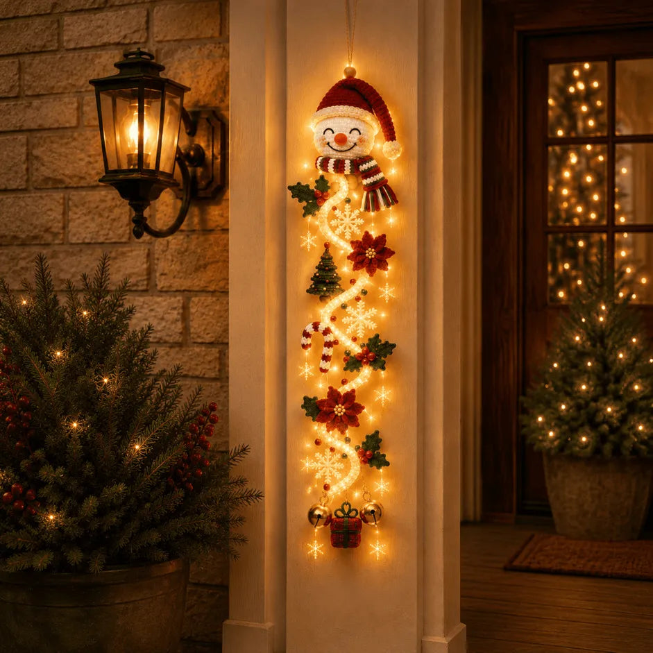 ⏳ Last Day 49% OFF –🎄MerryCascade™ Glowing Christmas Door Hanger | 6 Festive Lighted Designs with Warm Glow, Dimensional Details & Space-Saving Vertical Décor