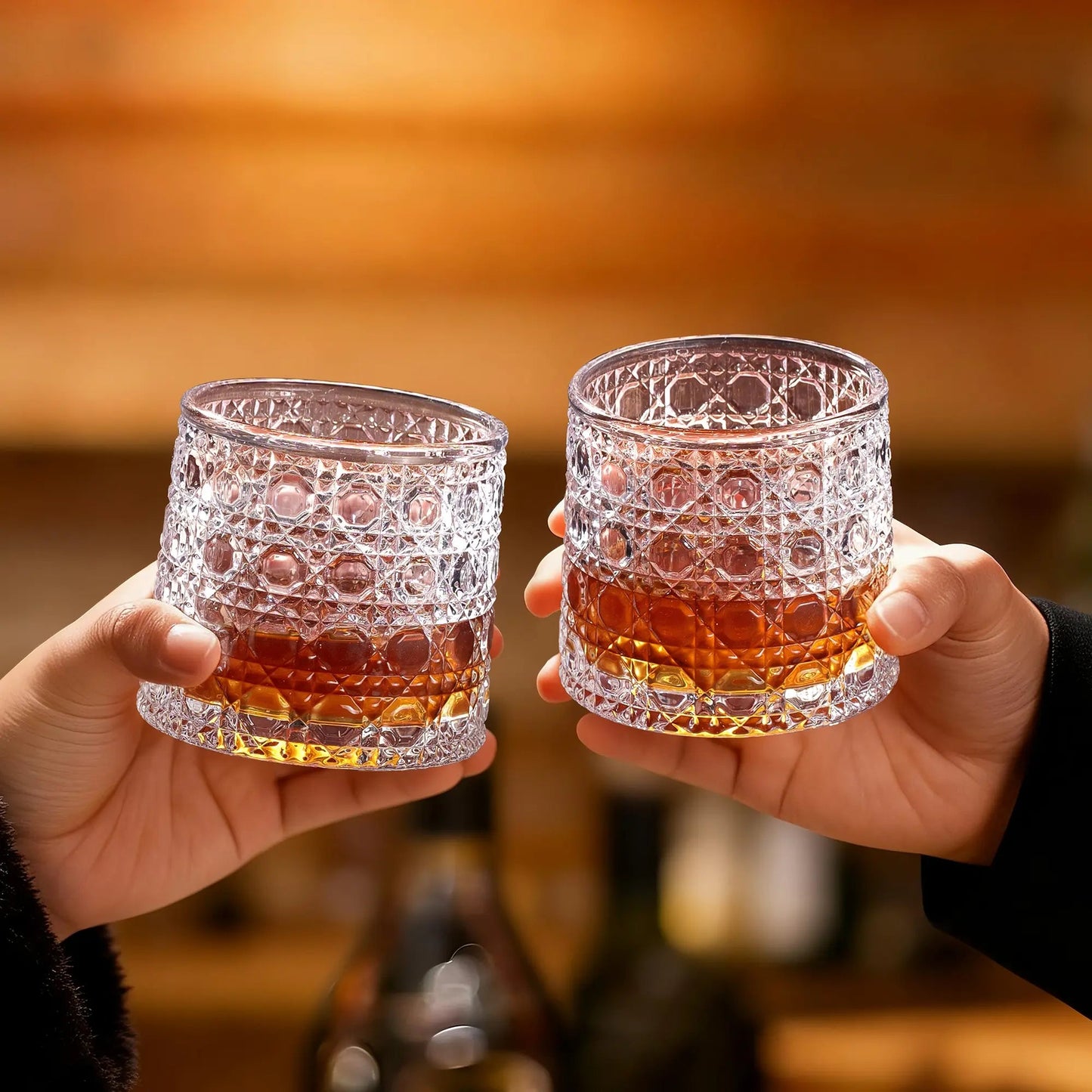 4-Pack Rotating Crystal Whiskey Glasses with4 Ice Ball Molds & Gift Box