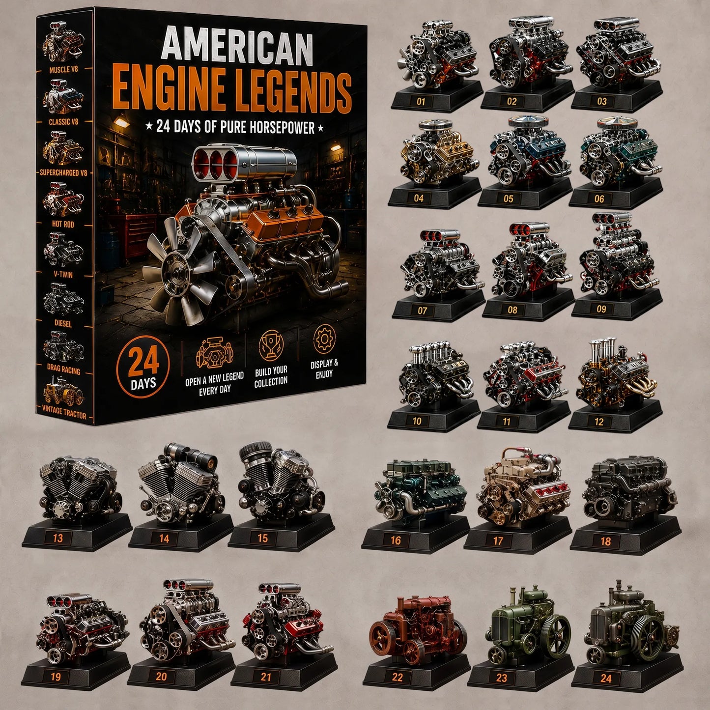 ⏰Limited Time 50% OFF:24 Days of Horsepower – American Engine Legends Advent Calendar for Car Lovers