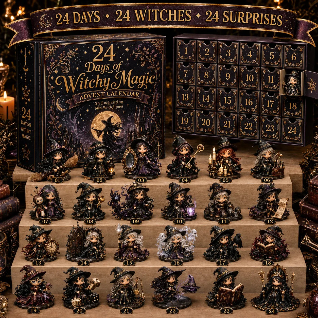 🔮 LAST DAY 49% OFF – 24 Days Of Witchy Surprises Advent Calendar | 24 Unique Collectible Witches with Magical Themes, Mini Figures & Fantasy Display Collection ✨