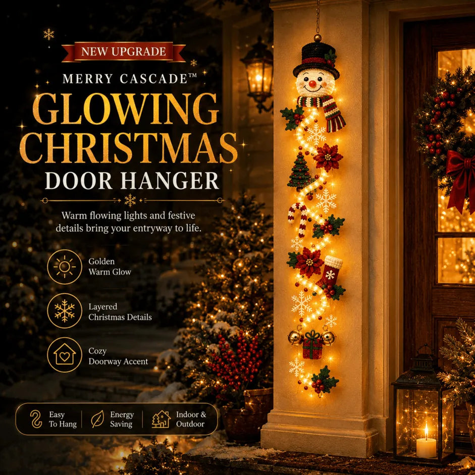 ⏳ Last Day 49% OFF –🎄MerryCascade™ Glowing Christmas Door Hanger | 6 Festive Lighted Designs with Warm Glow, Dimensional Details & Space-Saving Vertical Décor