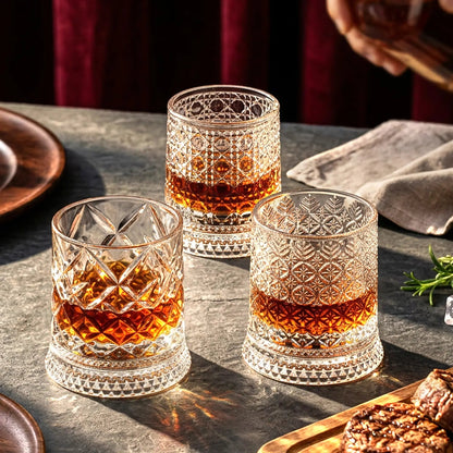 4-Pack Rotating Crystal Whiskey Glasses with4 Ice Ball Molds & Gift Box