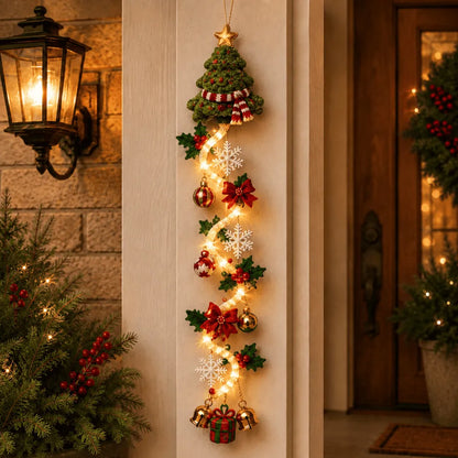 ⏳ Last Day 49% OFF –🎄MerryCascade™ Glowing Christmas Door Hanger | 6 Festive Lighted Designs with Warm Glow, Dimensional Details & Space-Saving Vertical Décor