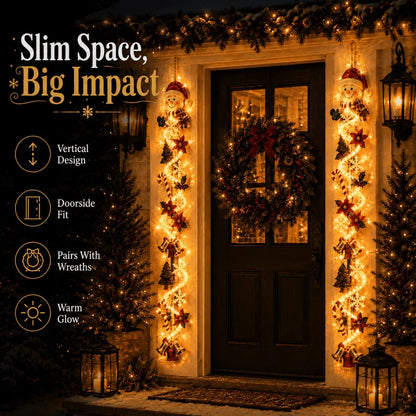 ⏳ Last Day 49% OFF –🎄MerryCascade™ Glowing Christmas Door Hanger | 6 Festive Lighted Designs with Warm Glow, Dimensional Details & Space-Saving Vertical Décor