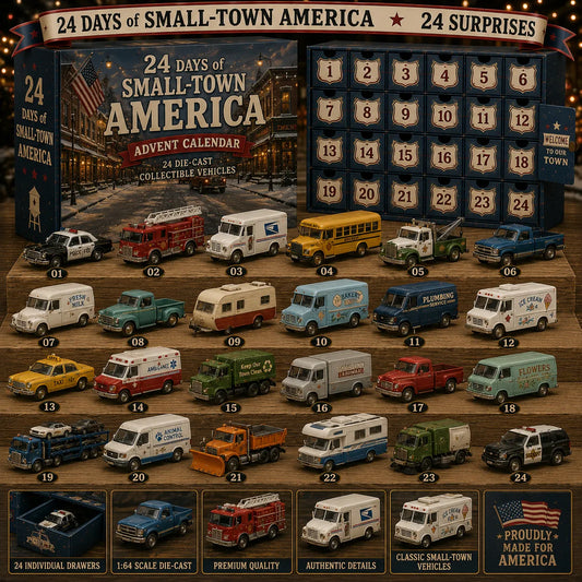 ⏰Limited Time 50% OFF:24 Days of Small-Town America Advent Calendar – 24 Collectible Miniature Vehicles