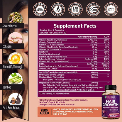 Hair Growth Vitamins for Women | Biotin 10,000Mcg, Collagen, Patented Optimsm®.