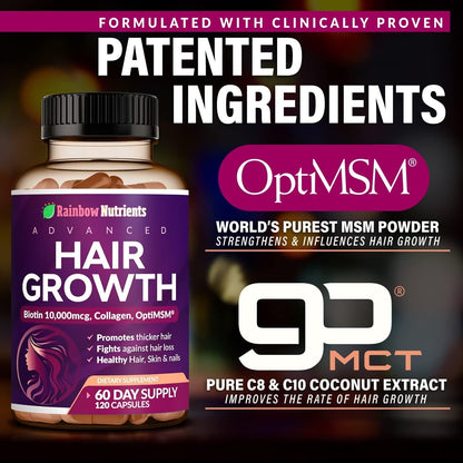 Hair Growth Vitamins for Women | Biotin 10,000Mcg, Collagen, Patented Optimsm®.